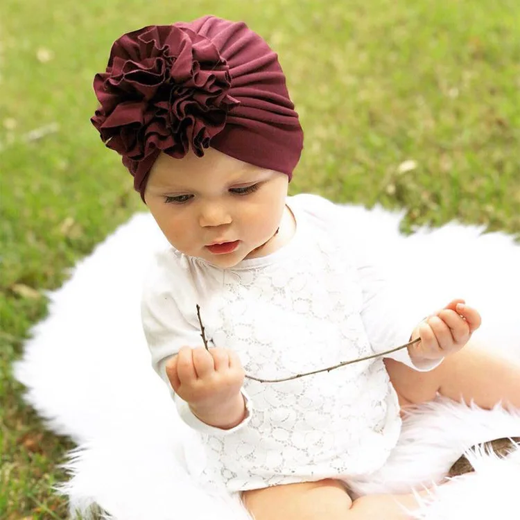 Cute Flower Baby Hat Toddler Turban Infant Head Wraps Kids Bonnet Newborn Toddler Beanie Cap for 0-18 Months Baby Headband