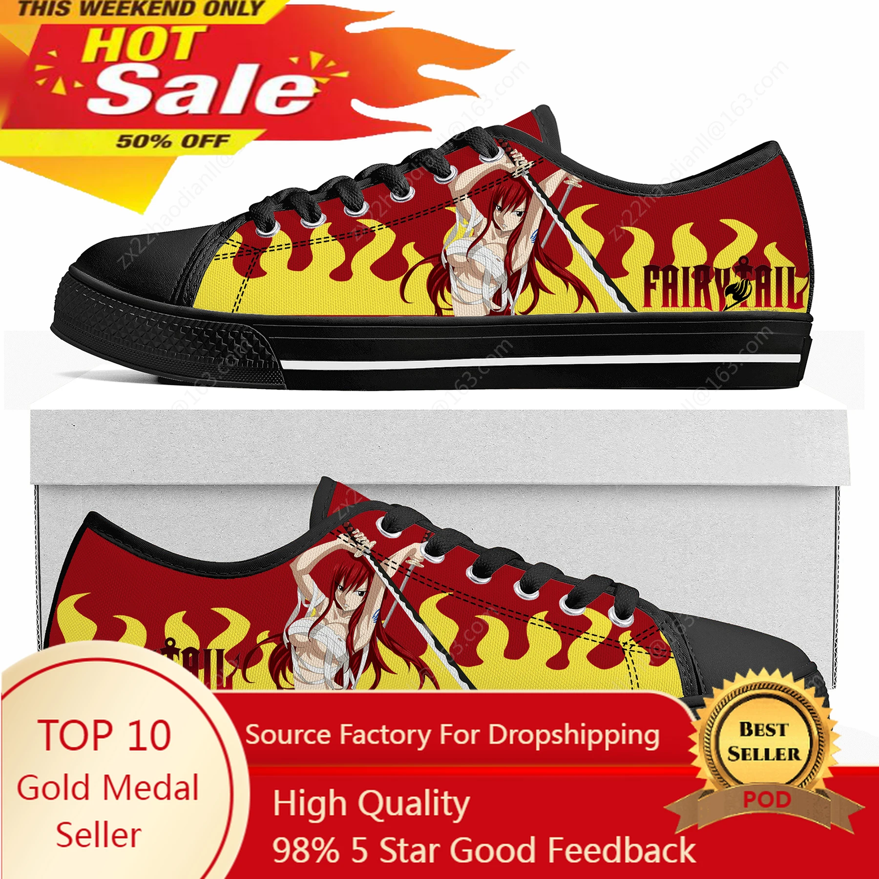 

Manga Erza Scarlet Anime Fairy Tail Low Top Sneakers Mens Womens Teenager High Quality Canvas Sneaker Couple Shoes Custom Shoe