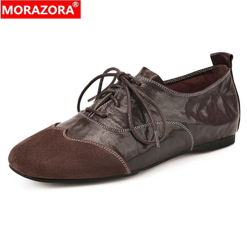 

MORAZORA, популярные женские туфли из натуральной кожи на плоской подошве, высококачественные женские офисные модельные туфли ручной работы на шнуровке, модные туфли на плоской подошве в стиле ретро