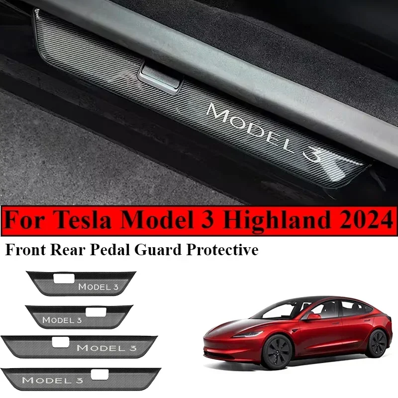 Protezione protezione pedale anteriore posteriore per Tesla Model 3 Highland 2024 striscia di protezione davanzale porta in acciaio inossidabile