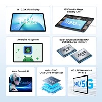 DOOGEE Tab E3 Max 2 IN 1 Tablet PC Android 16 Gemini AI 14'' 2.2K Display 48GB(8+40) RAM 256GB ROM 13500mAh Battery Smart Pads 2