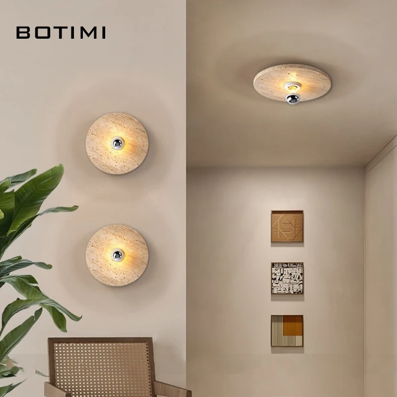 BOTIMI جولة الأصفر الترافرتين LED أضواء السقف لغرفة المعيشة سطح شنت إضاءة غرفة النوم الحديثة آرت ديكو غرف مصباح #4