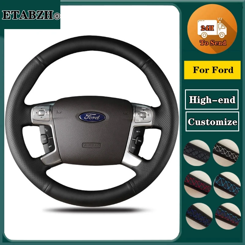 Braid Car Steering Wheel Cover For Ford Mondeo 2007-2014 Galaxy 2006-2015 S-Max Microfiber Leather Hand Sewing Car Accessories