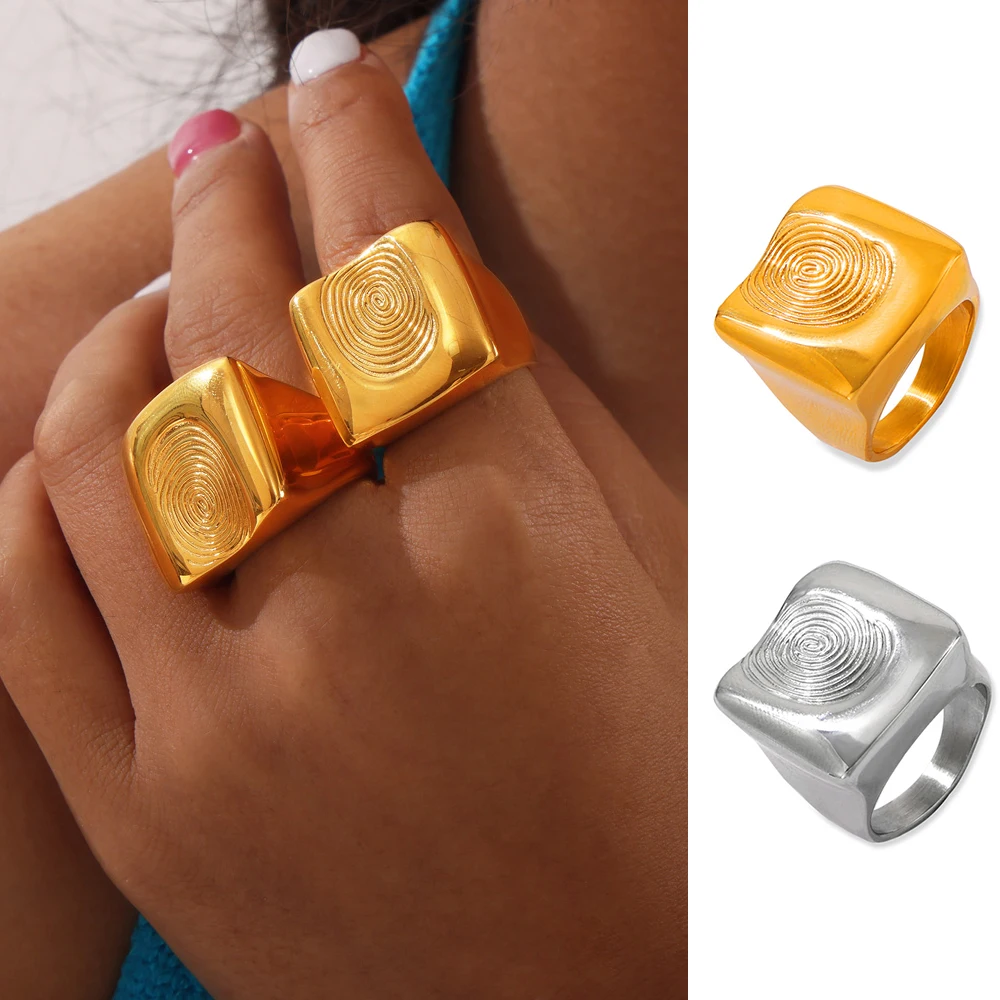 Brand New Retro Stainless Steel Ring For Women Fingerprints Design Light Luxury Fashion Jewelry