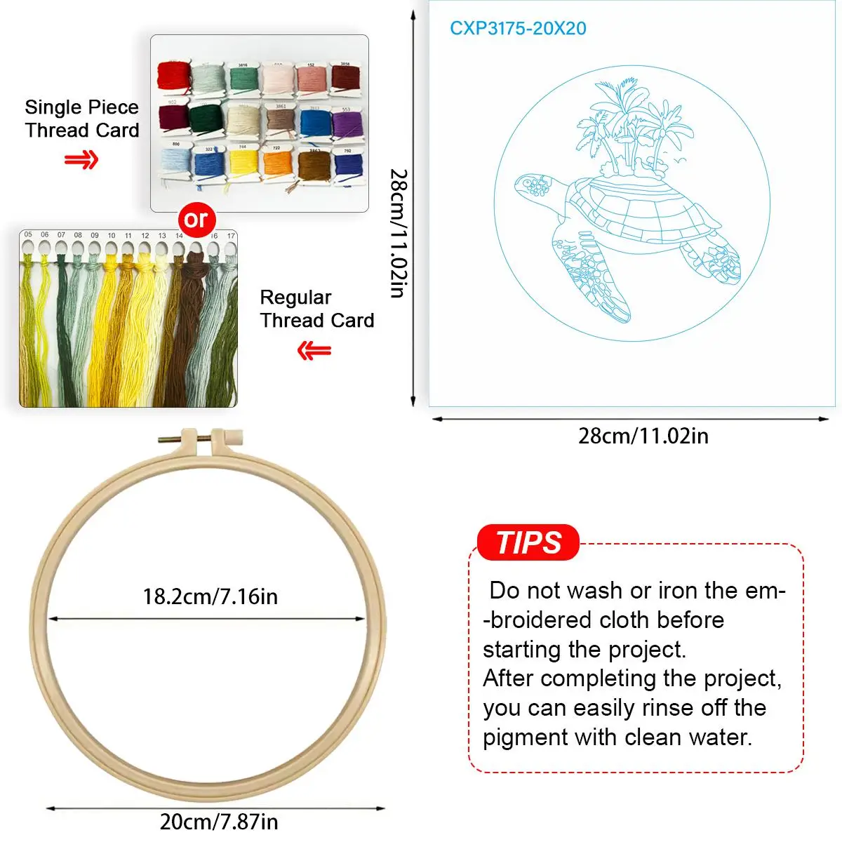 1 Stück 20X20CM/15X15CM 7,87/6,3 Zoll Tier - Schildkröten-Stickerei-Starter-Kit DIY-Kit DIY-Stickerei-Set Handarbeiten Nähkunst – Detail 3