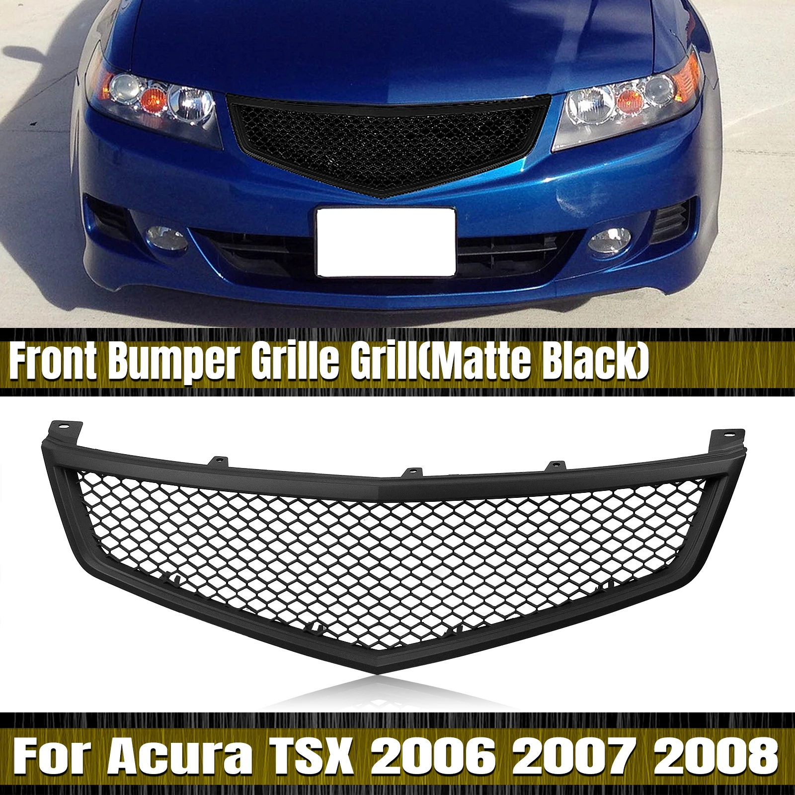 Car Front Grille Racing Grill Upper Replacement Hood Mesh Auto Kit For Honda Acura TSX 2006 2007 2008