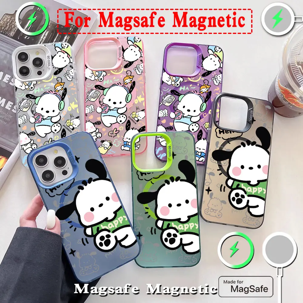 Music Pochacco Magsafe Magnetic Case for iPhone 11 12 13 14 15 16 Pro Max Plus Soft Silver Plated Anti Fall Cover