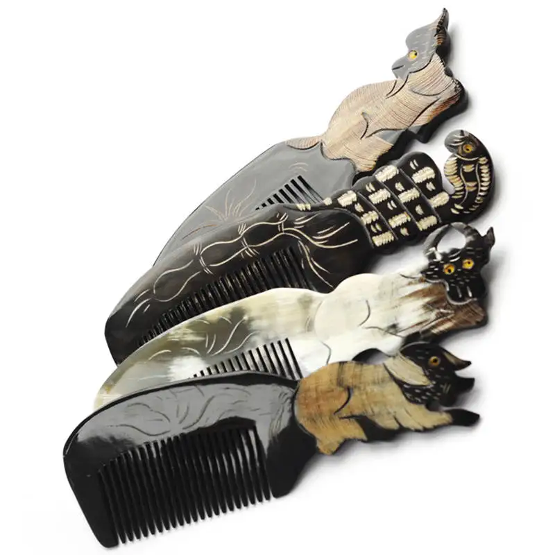 12PCS Natural Black Buffalo Carved Chinese 12 Zodian Animals Set Comb Heathy Gift Combs L001