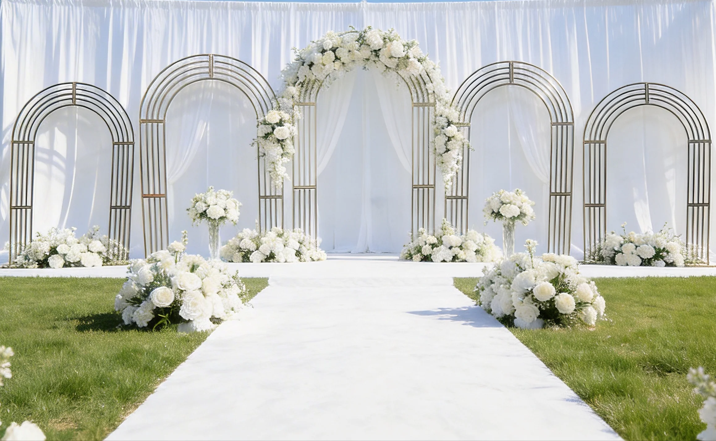 3/5 Stück goldener schmiedeeiserner Blumenbogen für Hochzeiten, Party- und Event-Hintergrunddekoration, gebogener Metallbogenständer – Detail 1