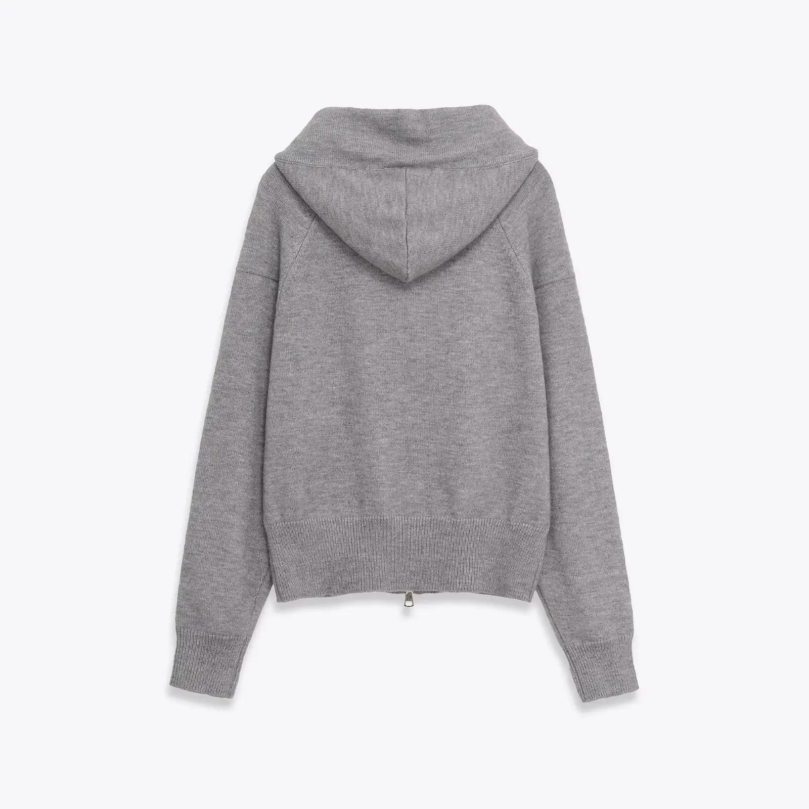 2025 Otoño/Invierno Tops con capucha de punto con lazo Suéter tipo cárdigan gris de manga larga con cremallera