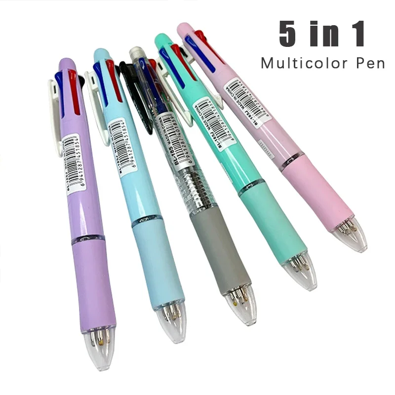 Popular New 17Pcs/Set  5 In 1 Multicolor 0.5mm Multifunction Ballpoint Pen and Mixed Color Refills Student Writing Stationery