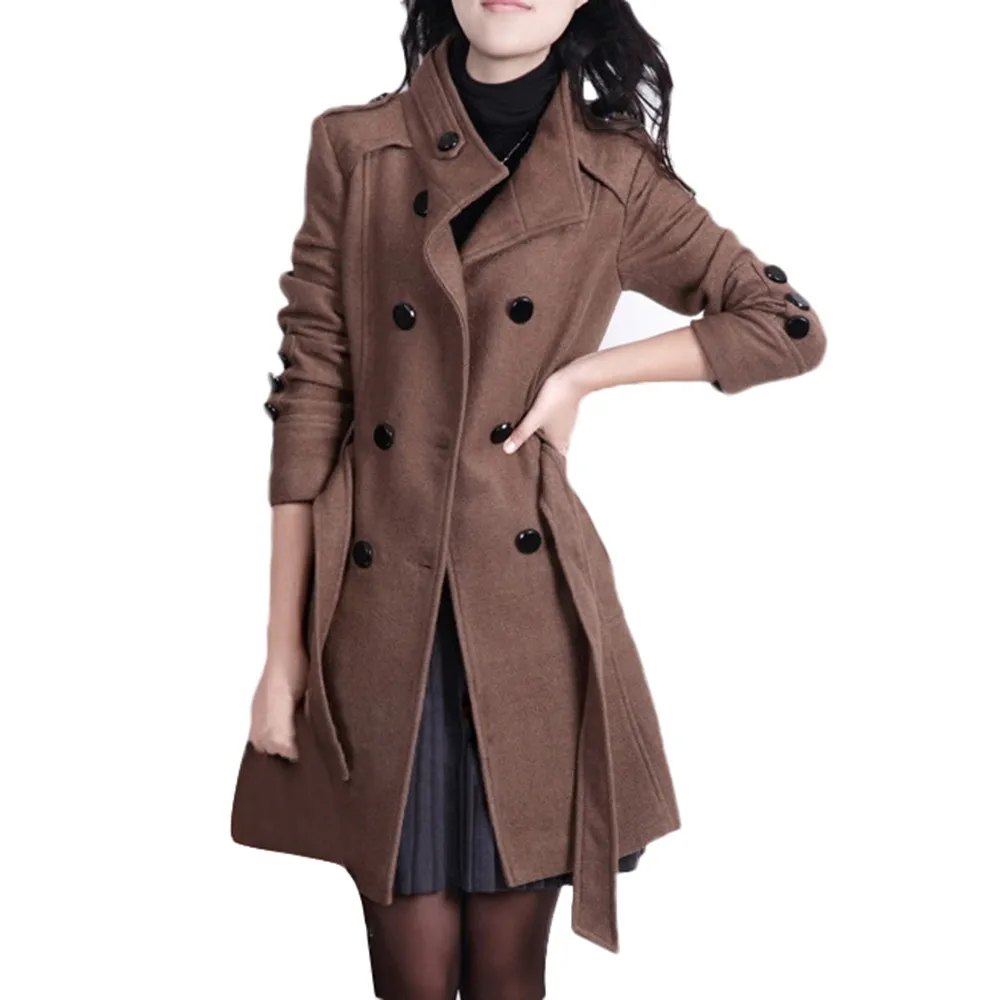 Wool Coat Women Winter Warm Turtleneck Long Sleeve Single Breasted Coat Belt Solid Color Slim Blends Coats Pocket Oversize Coats