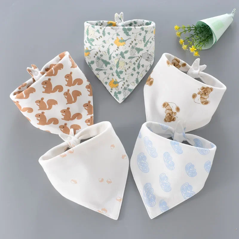 5PCS/LOT Baby Bibs Triangle Cotton Bibs Cartoon Print Saliva Towel Baby Boys Girls Feeding Apron Cotton Bandana Bibs Baby Stuff