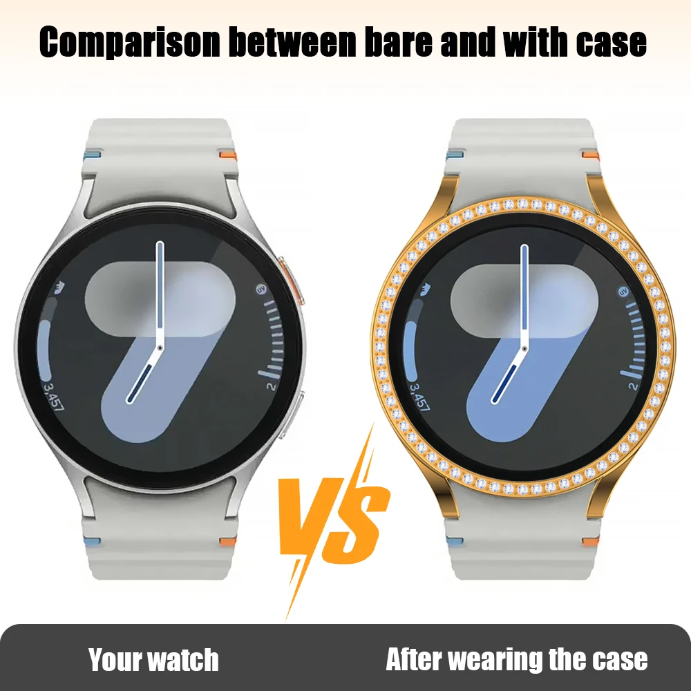 Watch Case for Samsung Galaxy Watch 7 40mm 44mm with Diamonds Protector Case Cover Resistant Shock PC Shell