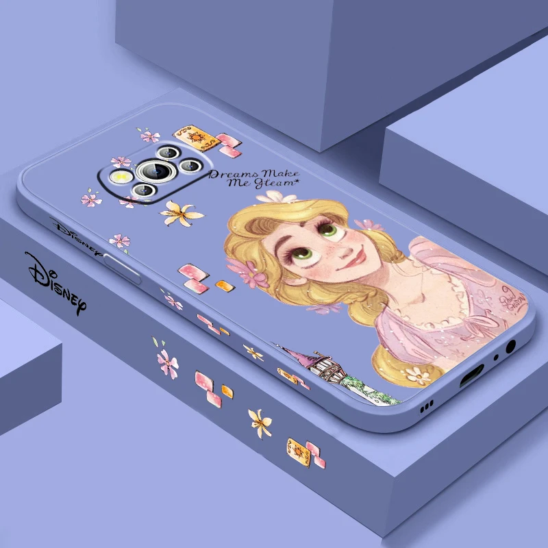 Princess Tangled Rapunzel Liquid Left Rope For Xiaomi Mi Poco X5 X4 X3 M6 M5 M5S M4 M3 F5 F4 F3 C55 C40 Pro 5G Phone Case