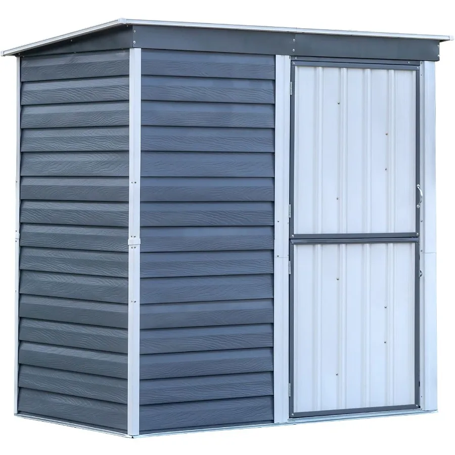 Compact galvanized steel storage shed for outdoor use, charcoal color, pent roof design, corrosion-resistant and easy assembly
