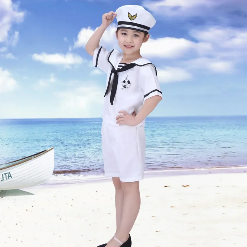 Chorus Stage Wear Dance Performance Navy Sailor Costumes Kids Boys Army Suit Girl Scout Uniform 100-160cm Teenager Girls Dress