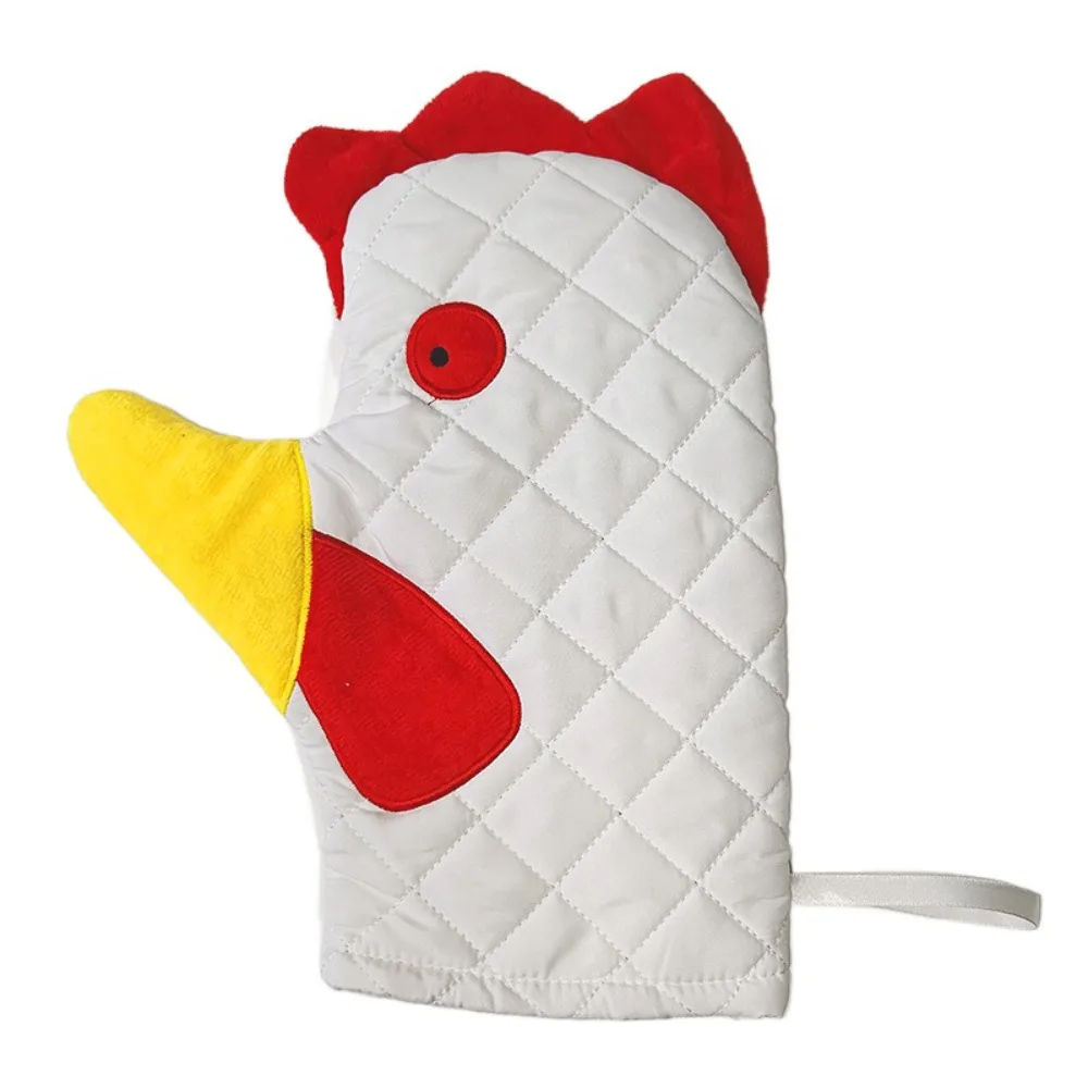 Cartoon Anti-Scalding Rooster Trim Oven Mitts Heat Resistant Thickened Microwave Mitts Cotton Lined Kitchen Gloves Cooking
