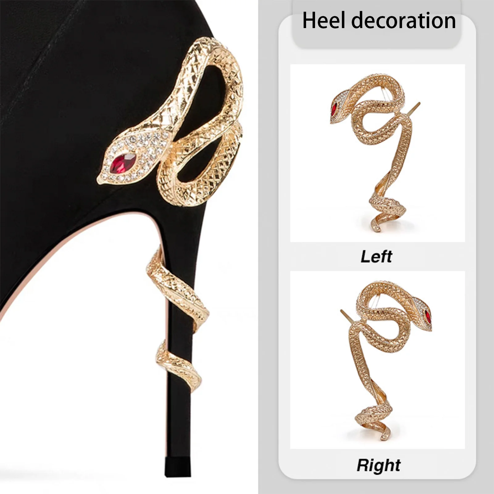 

Shoe Heel Rhinestone Snake Decorations Gold Snake Design High-heel Charm Heel Covers For Decorating Boots Shoes Accessories