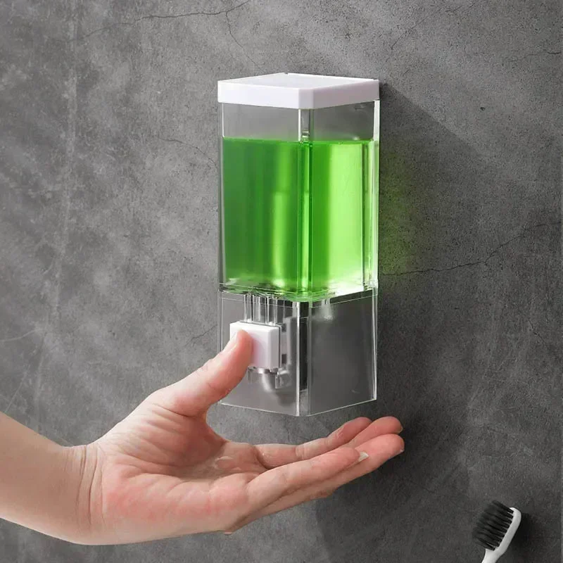 

Non-punching Manual Press Soap Dispenser Wall Hanging Traceless Paste Disinfectant Bottle Bathroom Transparent Soap Dispenser