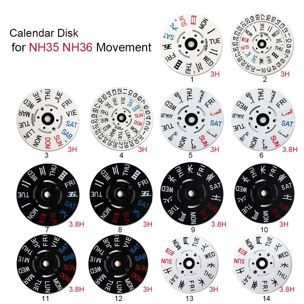 

Calendar Disk for NH35 NH36 Movement Modified Part Day/Week Disc Date at 3/6 O'Clock Watch Accessories