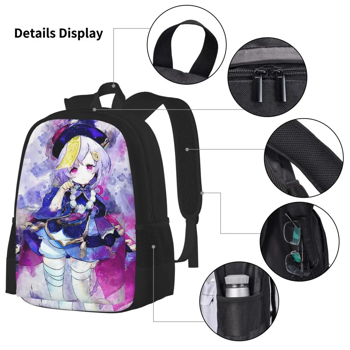 Genshin Impact - Qiqi sacs à dos garçons filles Bookbag enfants sacs d'école enfants sac à dos sac à déjeuner sac à stylos ensemble de trois pièces