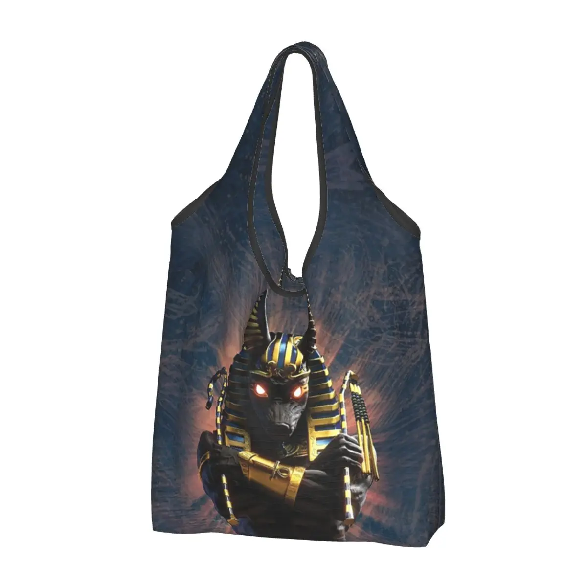 Egyptian God Anubis Art Portable Tote Shopping Bags Reusable Shopper Bag Grocery Handbag Shoulder Bag