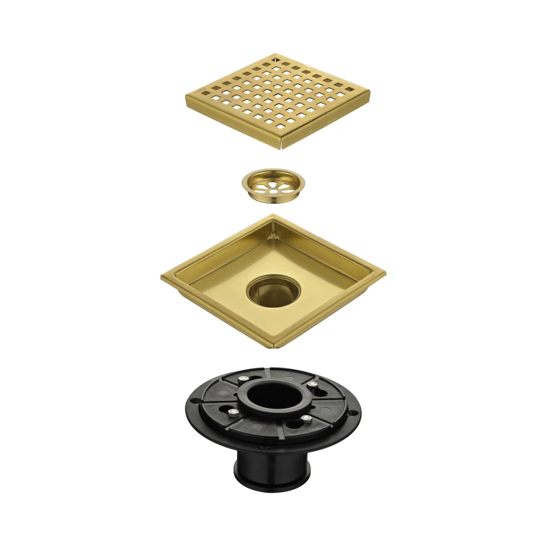 

6 Inch Square Shower Floor Drain Square Shower Floor Drain with Flange,Pattern Grate Removable, 304 Stainless Steel