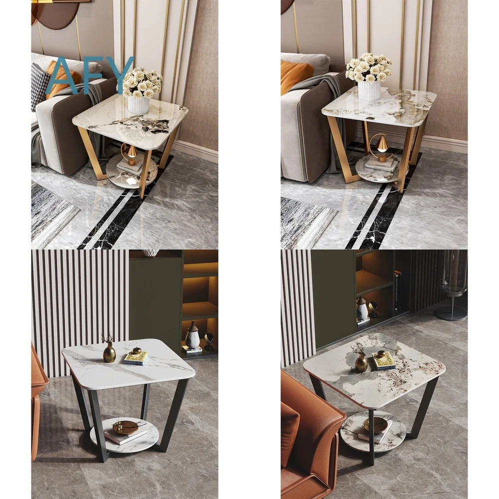 Luxury Side Table for Living Room Bedroom Minimalist Modern Square End Table Italian Style Marble Top Corner Table for Sofa
