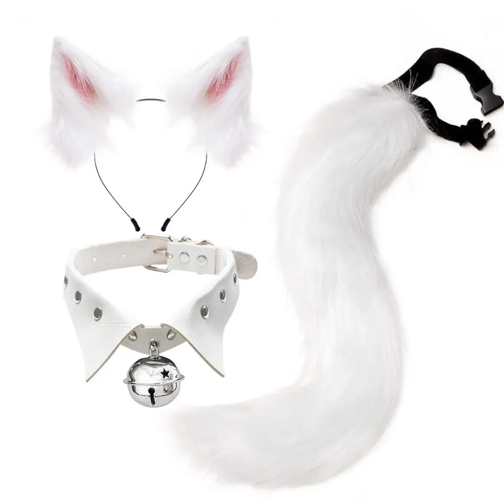 Gothic Style Costumes Props Set Steampunk Collar Style Collar Necklace Headgear Tails 3Pcs Set Fox Animal Cosplay Accessories