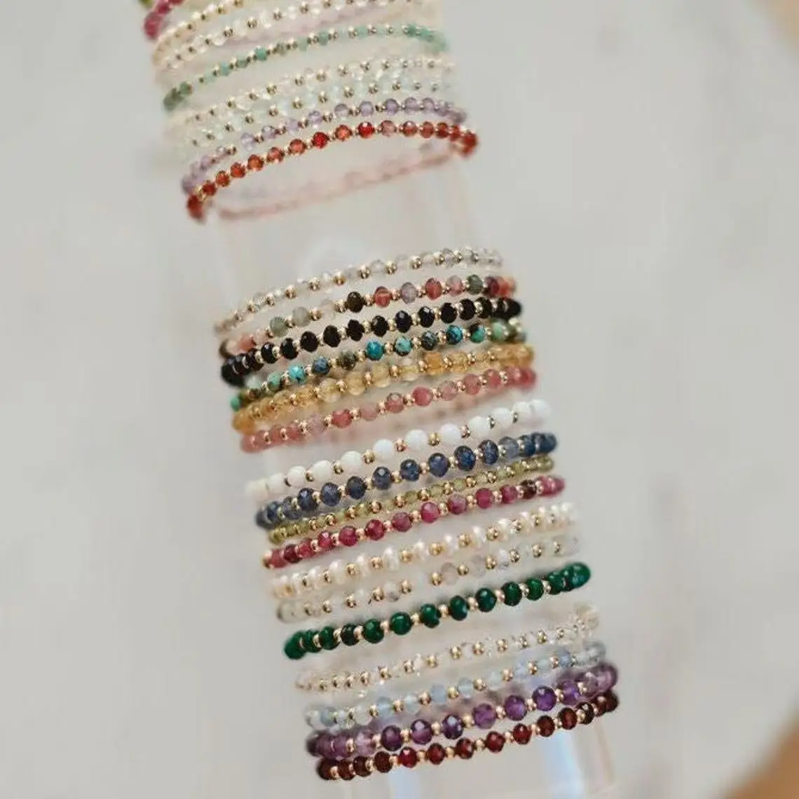Vlen Boho-Perlenarmband für Damen, bunte Stretch-Armbänder aus Naturstein, trendige Mode, zierlicher Schmuck, Sommer, Strandurlaub – Detail 7