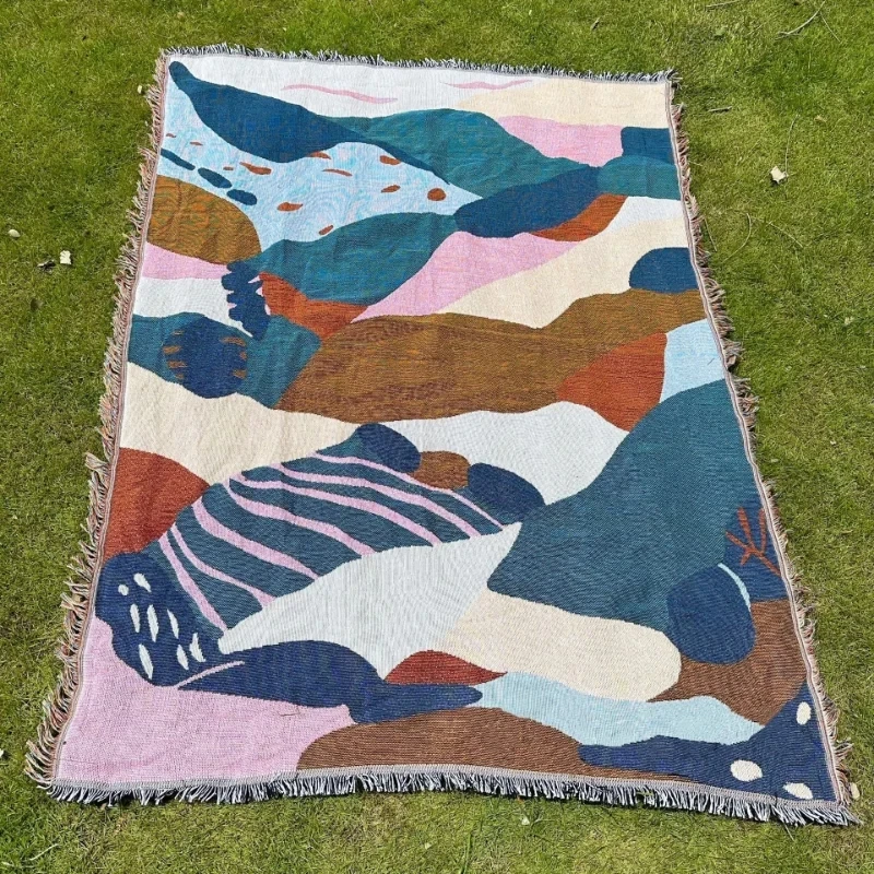 Geometric Abstract Blanket Art Tapestry InsOutdoor Camping Picnic Floor Mat Casual Tassels Sofa Cover Home Decor Throw Blankets