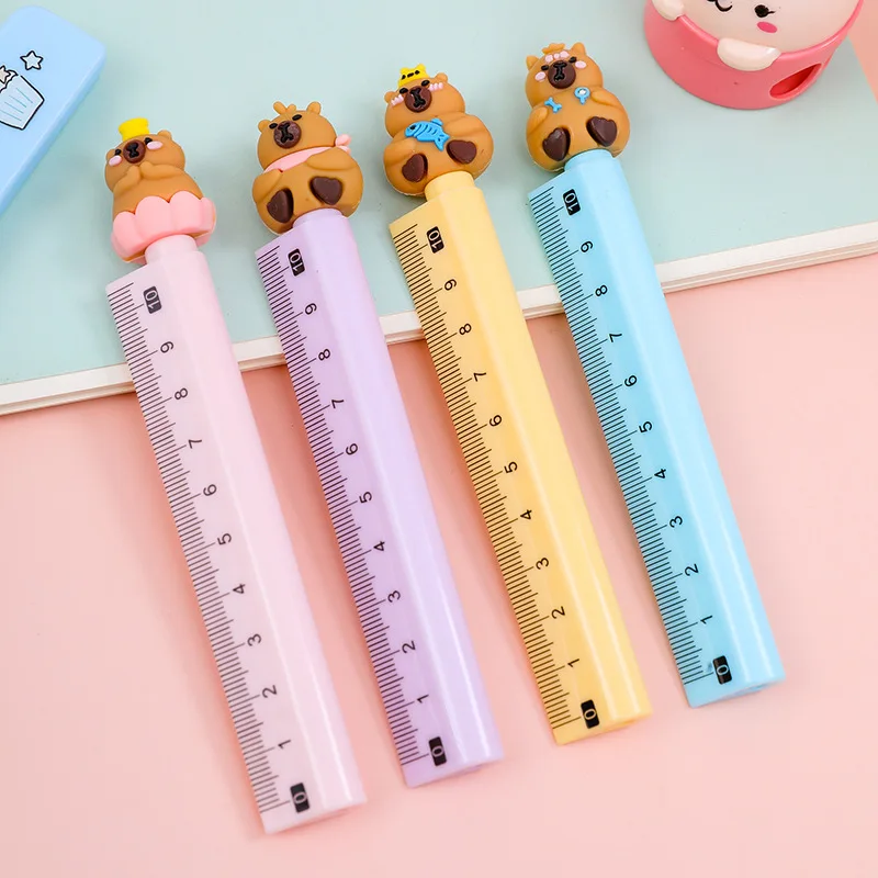 

4Pcs/Pack Cute Capybara Multi-Functional 2-in-1 Gel Pen with Ruler School Stationery Office Supplies Fine Writing Instruments