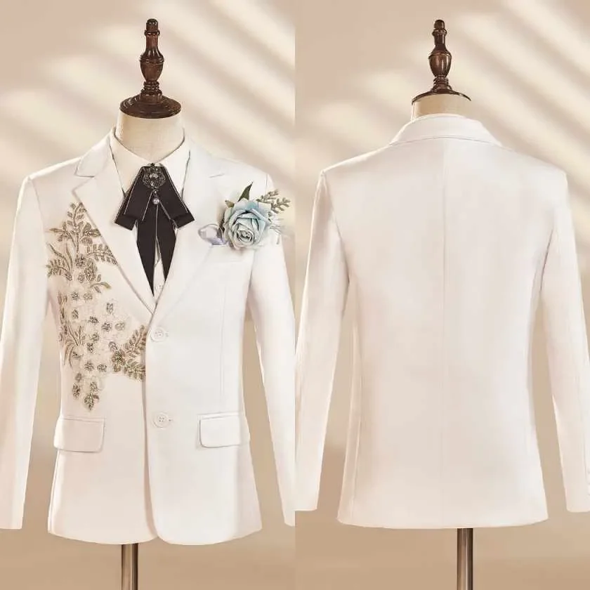 Elegant Men's Suits 2 Piece Blazer Pants Notch Collar Applique Wedding Groom Tuxedos Formal Occasion Customized