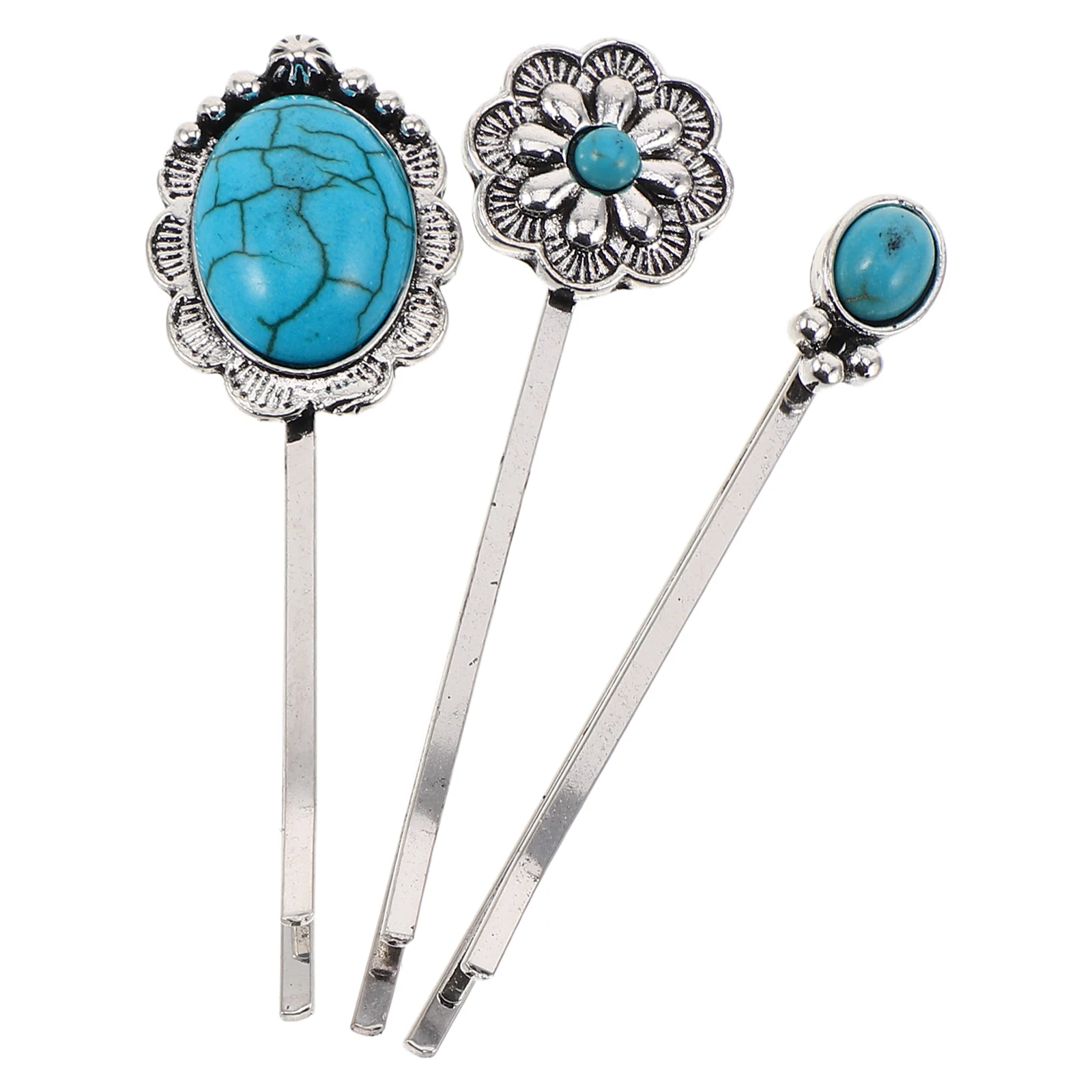 

3Pcs Turquoise Hair Clip Decorative Bobby Pins Retro Boho Hair Accessory Set for Women Western Style Hairpins Party Wedding
