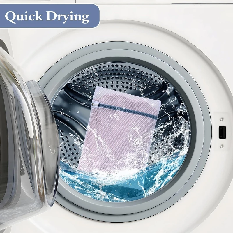 Wäschebeutel aus Wabenstruktur, grobes Netz, verformungsresistent, mit Reißverschluss, für empfindliche Kleidungsstücke, BHs, Socken, Waschmaschine und Reisen – Detail 2