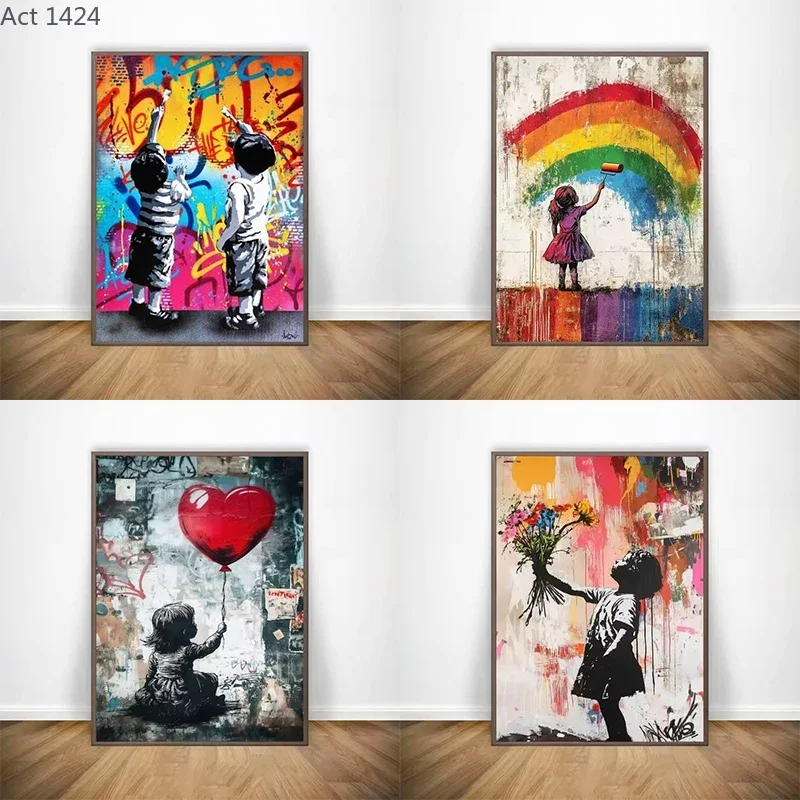 Affiche et impressions d'art abstrait pour enfants, peinture sur toile graffiti Banksy, tableau mural pour décoration de salon et de maison