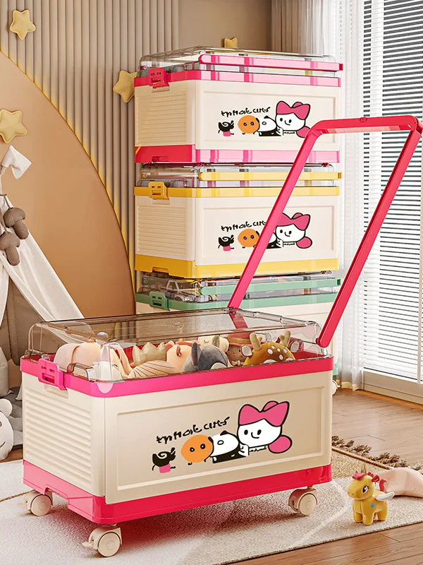 large-capacity-storage-box-children's-toy-snack-pulling-box-portable-shopping-cart-foldable-book-clothes-organizer-with-wheels
