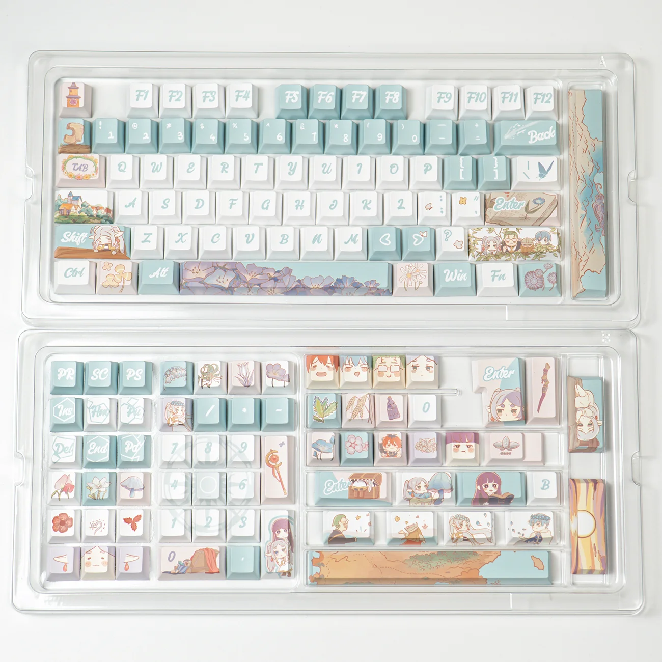 Cute 140 Keys Frieren Keycaps PBT Key Cap Dye-Sub Backlit Keycaps Anime Key Caps for Alice/ANSI 61 68 75 87 104 108 Keyboard