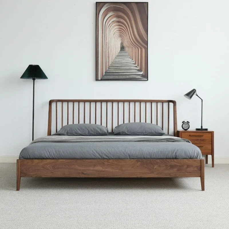 

Solid wood bed Kiyomutang black walnut furniture double bed log bedroom Japanese style modern simple bed