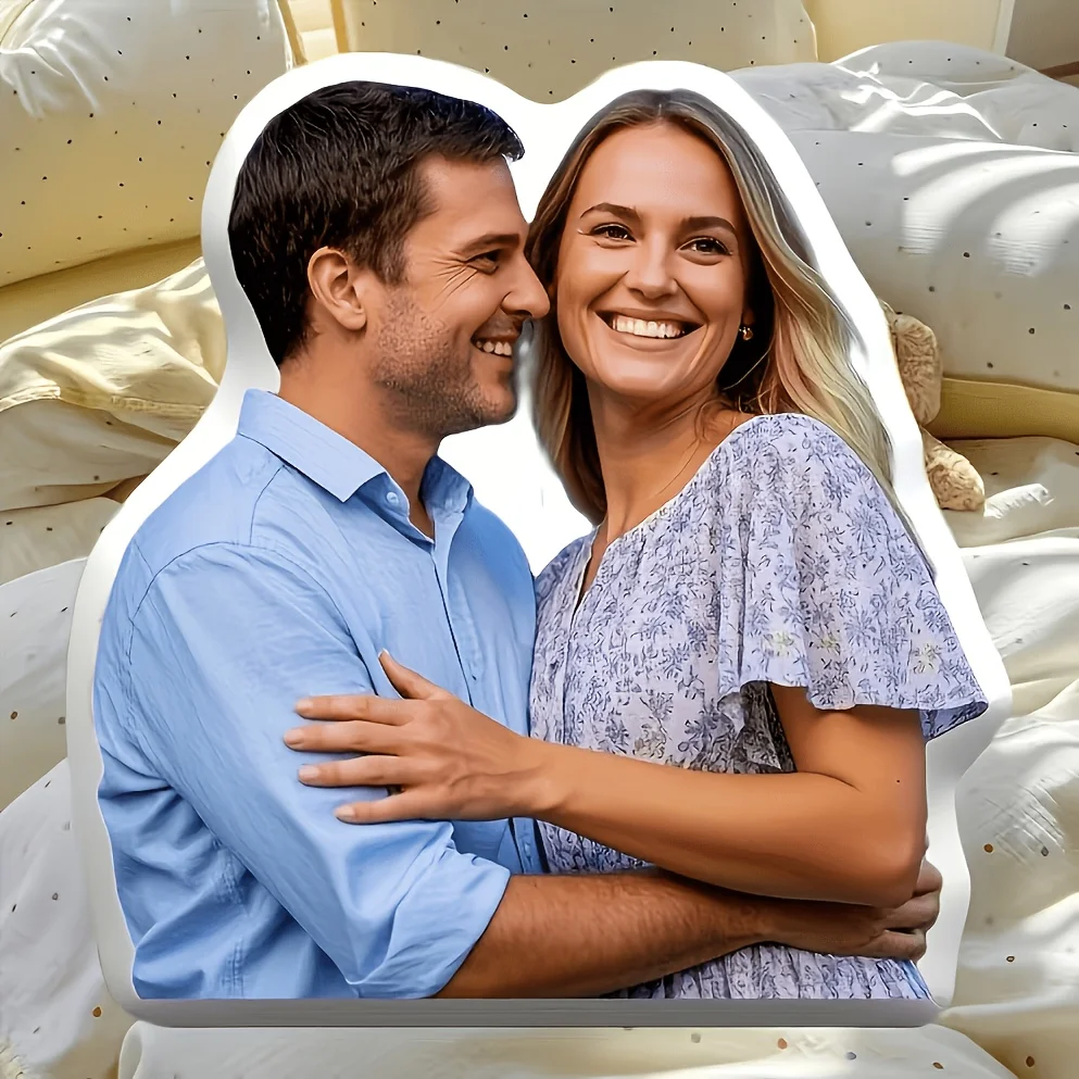 1 custom photo pillow with personalized facial features featuring your own and your family's pictures and text. Body image, soft