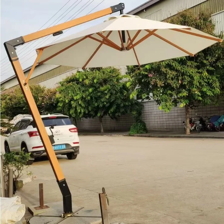 Parasol à 7 caractères tout en aluminium, Imitation grain de bois, département des ventes, hôtel cinq étoiles, jardin extérieur, cour, loisirs