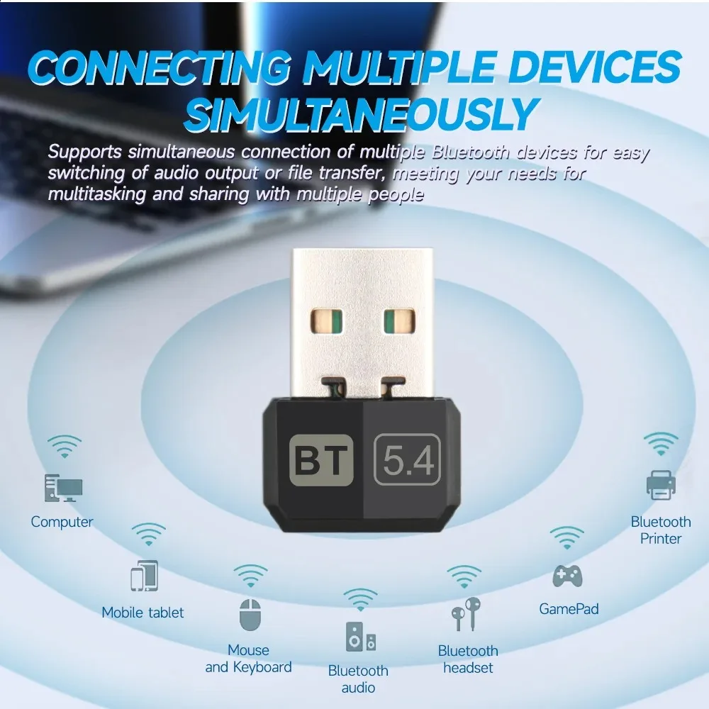 Receptor de áudio sem fio e transmissor, Bluetooth 5.3 Dongle Adapter para PC, Laptop Speaker, USB 5.4