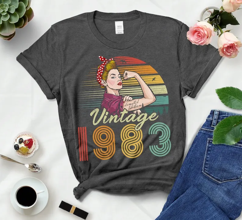 Vintage 1983 Limited Edition Birthday Shirt 40th Birthday For Wife And Friends Short Sleeve Top Tees O Neck goth Drop Shipping