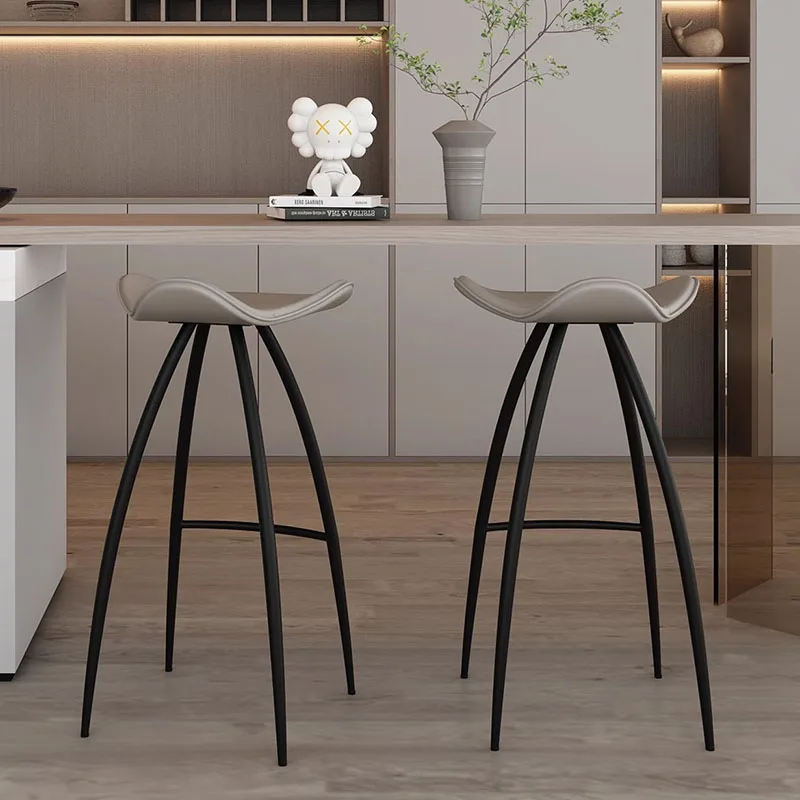 Luxury Minimalism Bar Stool Relaxing Iron Art Metal Swivel Bar Stools Reception Desk Leather Taburete Alto Living Room Furniture