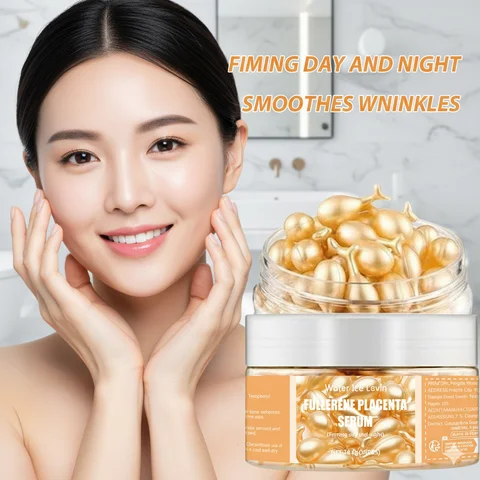 Fullerene Placenta Serum. With Elastin Vitamin E Glycerin. Firming Anti-Wrinkle Anti-Aging. Day Night Use Formula. 50 Pieces.