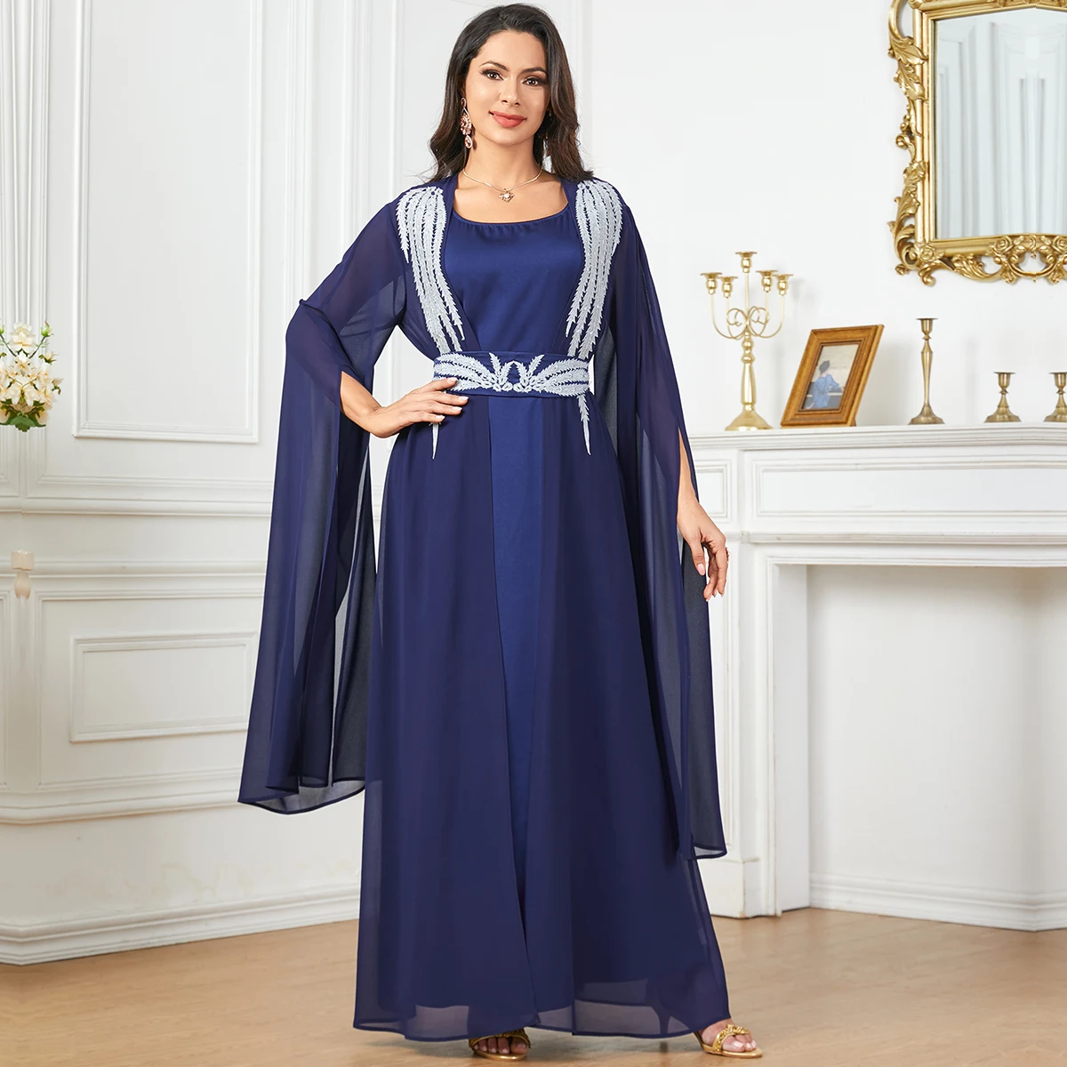 BNSQ Eid Ramadan Muslim Women Dresses Abaya 2 Piece Set Dubai Holiday Long Dress Belt Morocco Kaftan