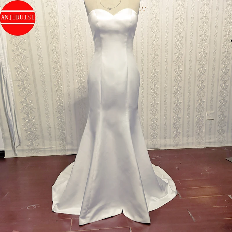 Einfache Weiß Satin Hochzeit Kleider Für Frauen 2022 Braut Kleid Schatz Meerjungfrau Vestido De Novia Günstige Suknia Ślubna Spitze Up