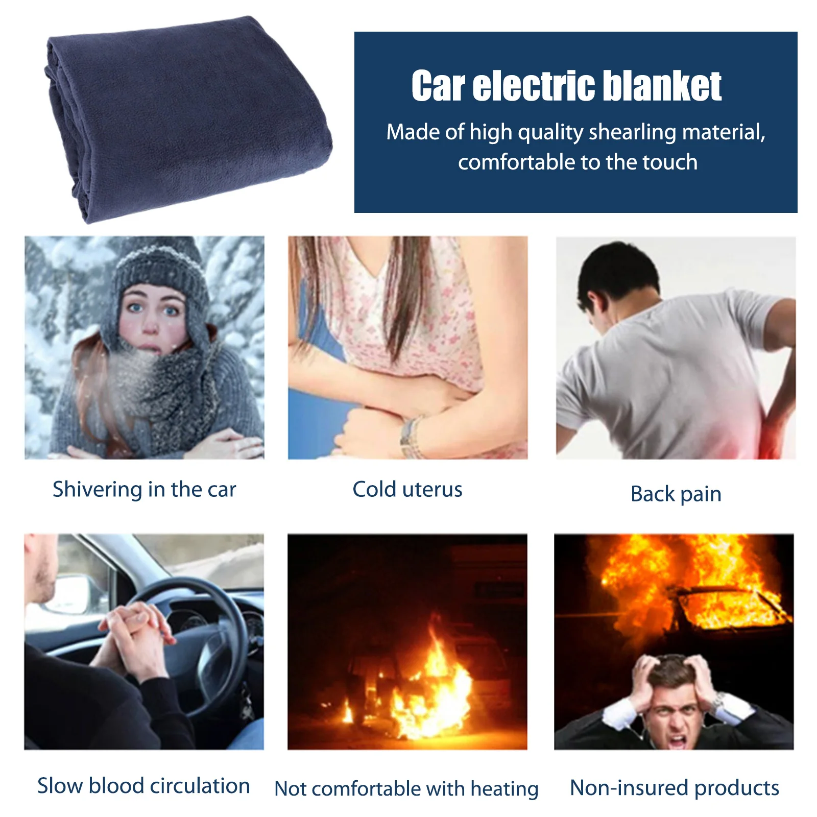 145x100cm Heated Electric Blanket 12V Warm Shawl Mat 2 Heat Levels Heating Pad Fast Heating Warming Blanket for Car