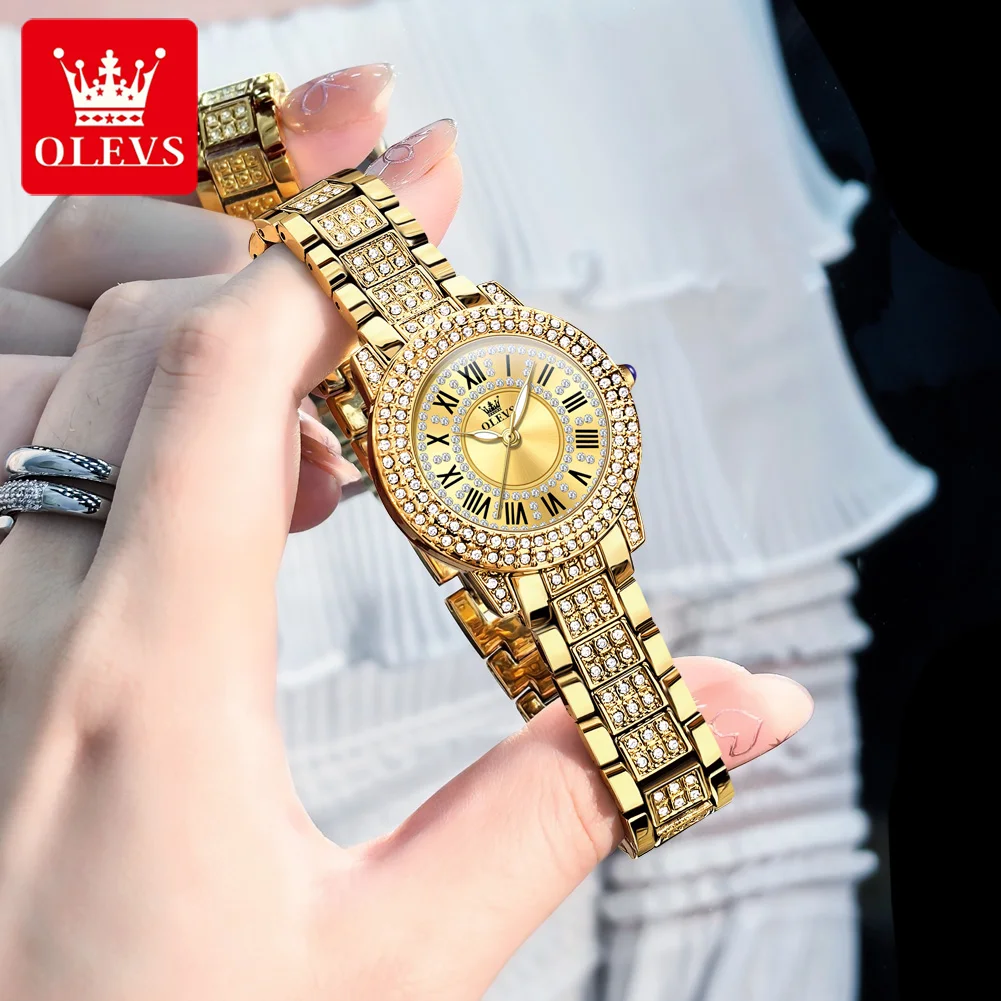 OLEVS 9943 Luxury Diamond Women Watch Fashion Original Women Roman Inlaid Zircon Dial Waterproof Women Quartz Watch Reloj Mujer